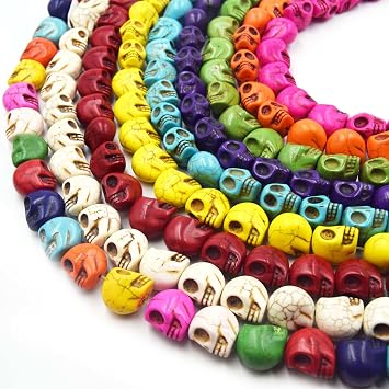 Howlite Skull Beads - Dyed Skull Shaped Beads Available in Sizes 8mm, 10mm, 15mm, and 18mm. 6mm x 8mm Rainbow