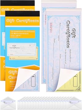 Zhanmai Gift Certificate Book with Stub 25 Per Pack with Envelopes Gift Certificates Paper for Business Shopping Malls Offices and Other Occasions2 Pack