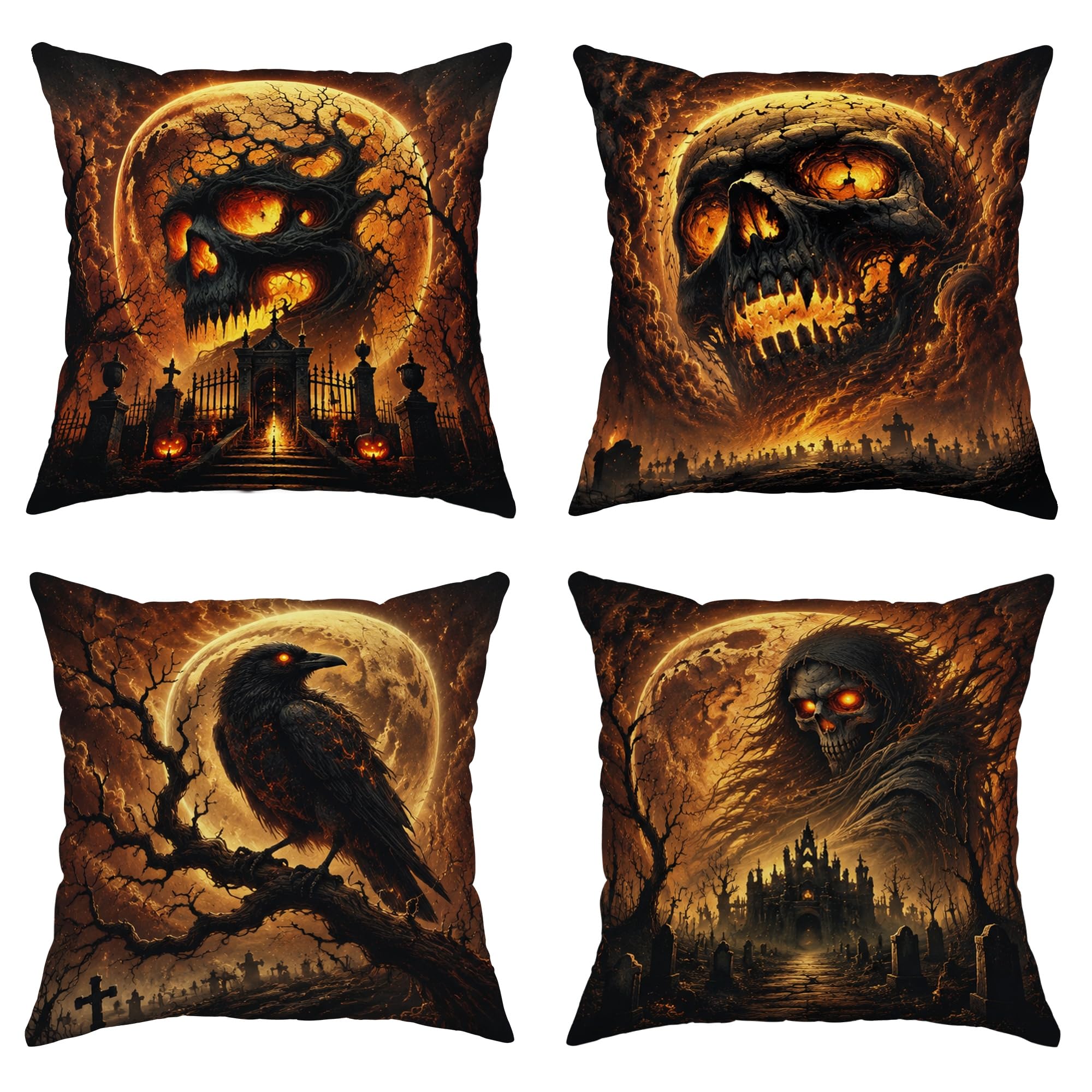 Housse de coussin Halloween 55x55 cm noir pour un salon gothique chic