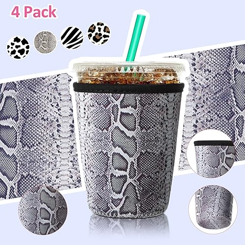 Vista 105 de Patelai Funda aislante reutilizable para café helado, 4 piezas, para bebidas frías, bebidas y soporte para la mayoría de los cafés