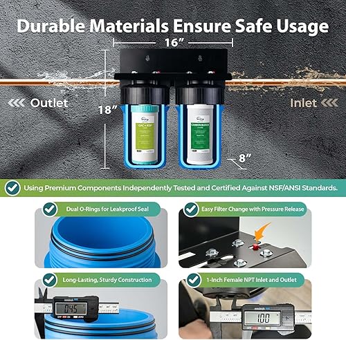 Miniatura 5 de iSpring WGB21B-KS+AHPF12MNPT16X2 Sistema de filtración de agua de 2 etapas para toda la casa con conectores de manguera de acero inoxidable trenzado