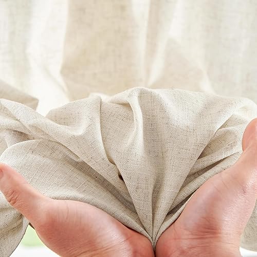 Miniatura 8 de Jinchan Cortinas de lino con pinzas plegadas para cocina, cortinas de 20 pulgadas de lino natural con pestaña trasera, cortinas de estilo granja y