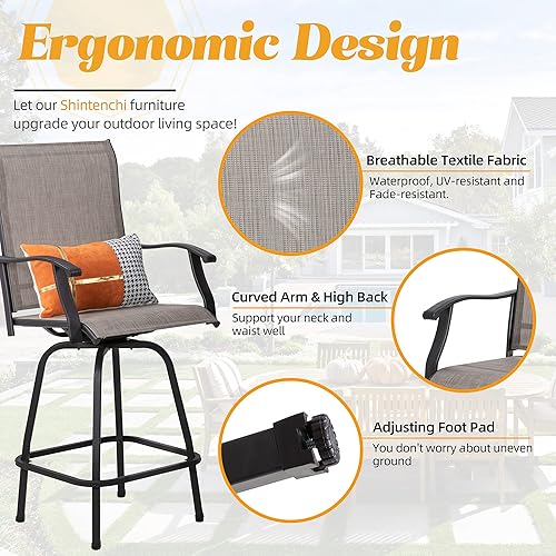 Miniatura 3 de Shintenchi Juego de 2 taburetes de bar giratorios para patio, taburetes de bar de altura al aire libre y sillas de bar con respaldo alto, sillas de