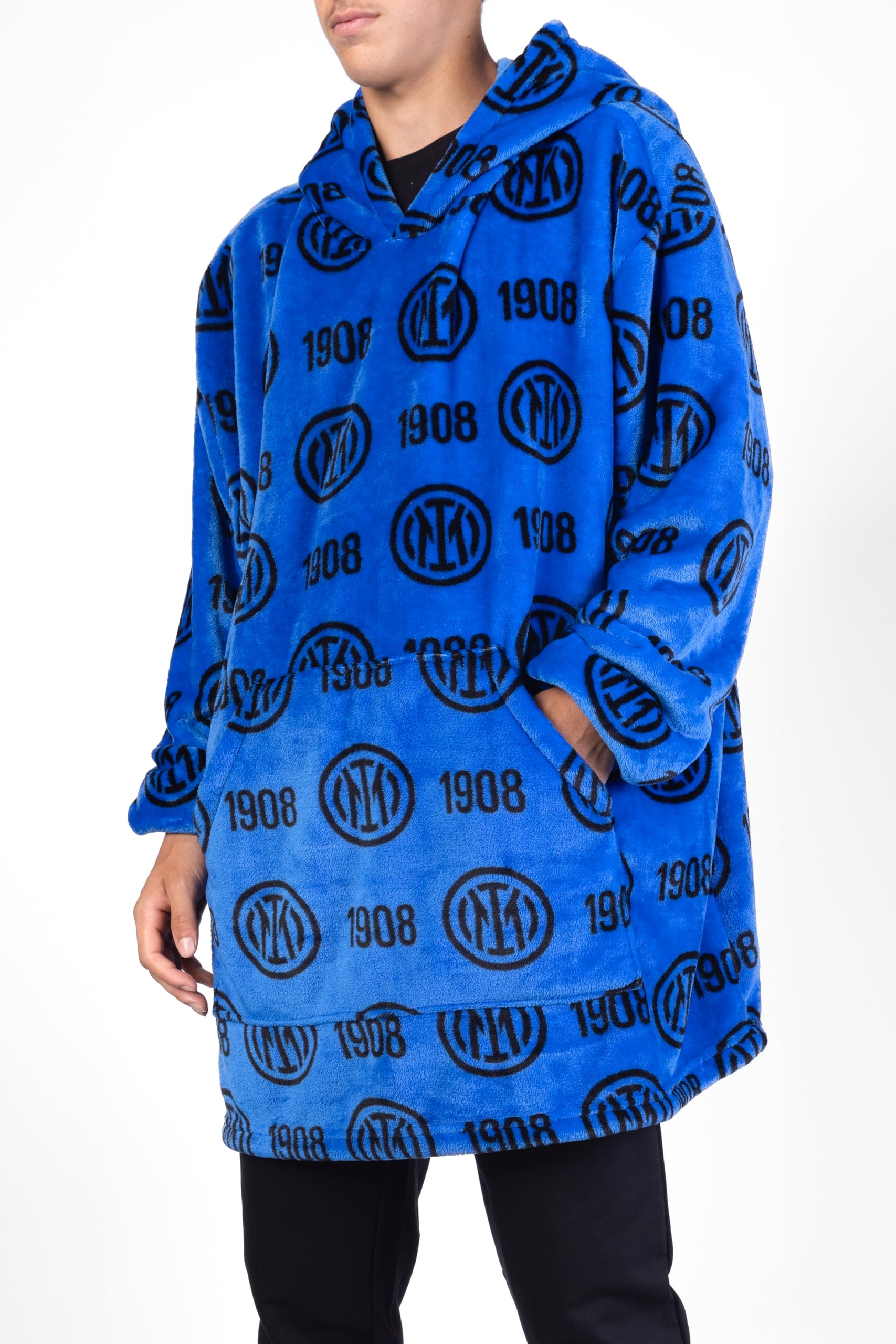 Poncho Homewear Plaid con Maniche e Cappuccio Felpa da Casa 100% Poliestere Morbido Caldo Taglia Unica