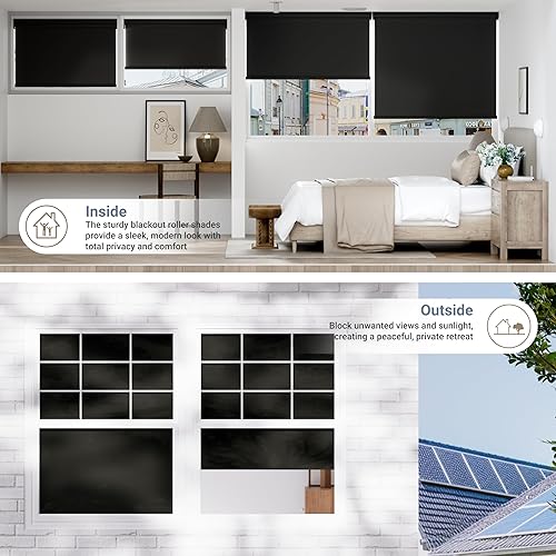 Miniatura 4 de Boolegon Persianas enrollables opacas sin cordón, con protección UV, aislamiento de calor de resorte, ahorro de energía, para oficina en casa,