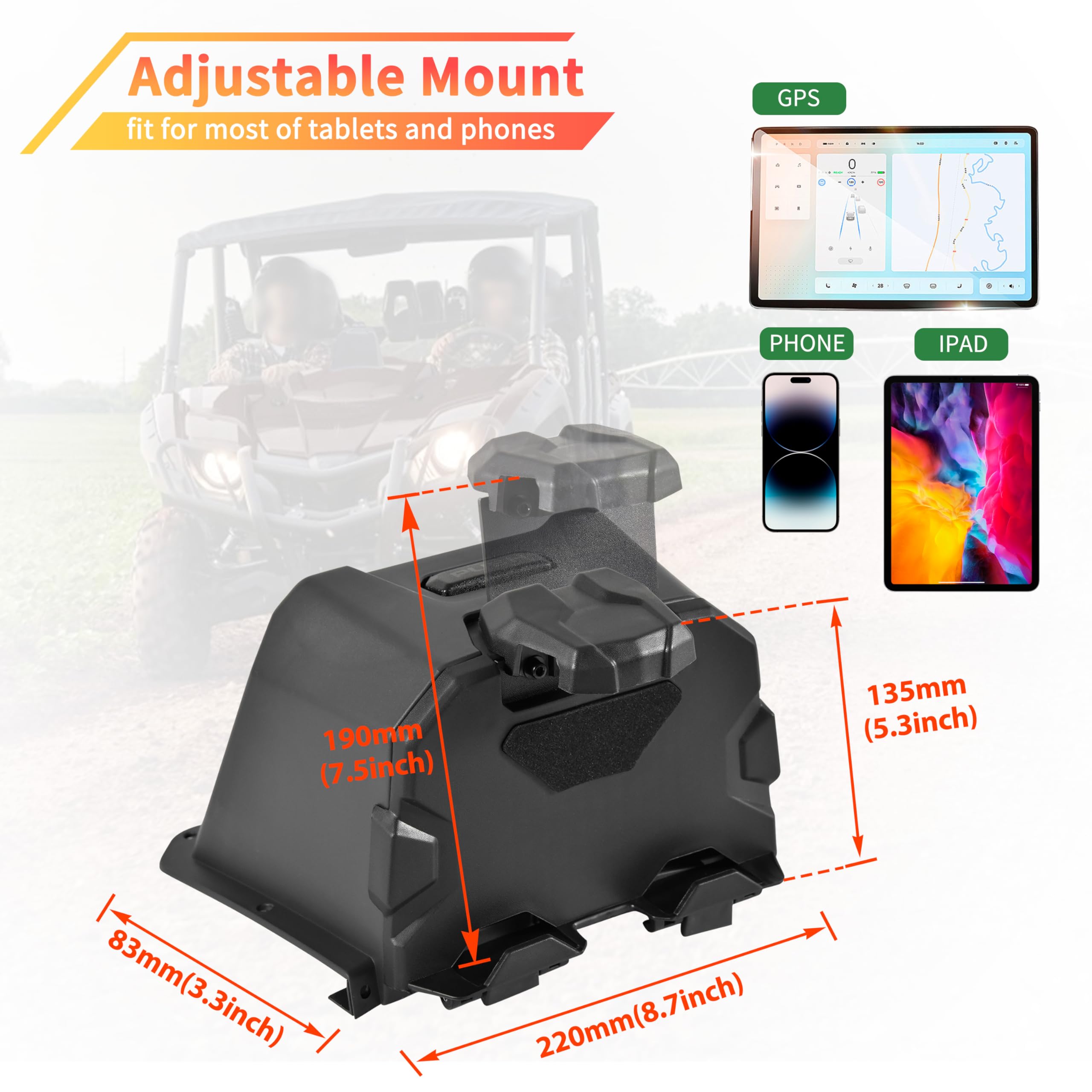 POKIAUTO Dashboard Mount For Yamaha Viking/Viking VI (2014-2024) - Adjustable Tablet/Phone Holder With Storage Box