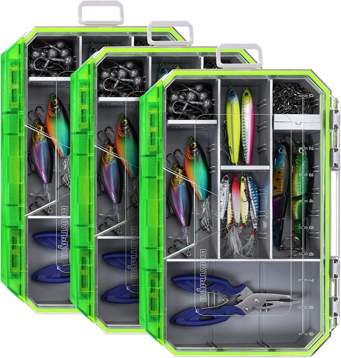 Ghosthorn Waterproof Fishing Tackle Box Trays Organizer Lure Storage 3600*3 | 3600/3700 Tackle Trays with Removable Dividers Portable Storage Box Terminal Tackle for Lures Hooks and Fishing Gears