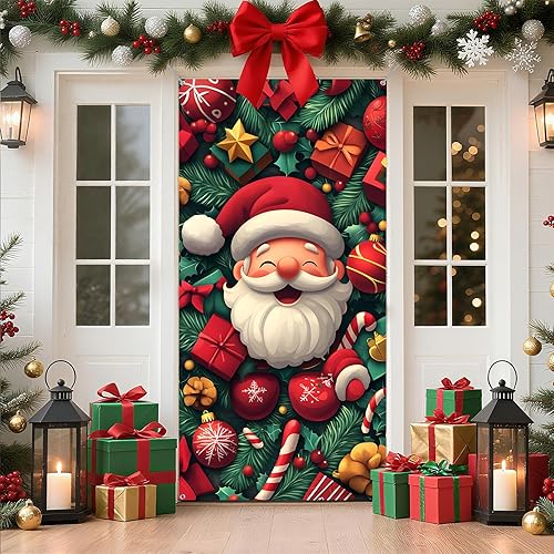 Miniatura 12 de Cubierta de Puerta de Navidad Papá Noel Muñeco de Nieve Árbol de Navidad Corona Pancarta Decoración de Vacaciones de Invierno para Puerta Principal
