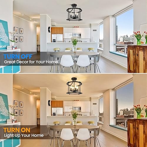 Miniatura 4 de Lámpara de techo semiempotrada de granja, lámpara de techo industrial de 4 luces con base E12 de metal rústico vintage para cocina, comedor,