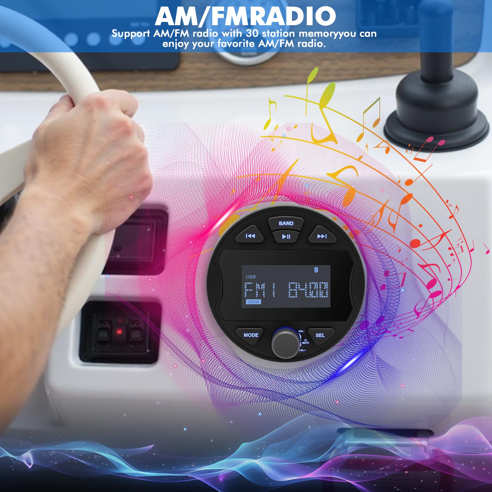 Marine Radio Subwoofer Boot Stereo MP3 mit BT-Streaming, FM/AM, USB, IPX6 wasserdicht für Boote, Yachten und Fachgebrauch – klarer Klang für Bootsbesitzer und Wassersportler