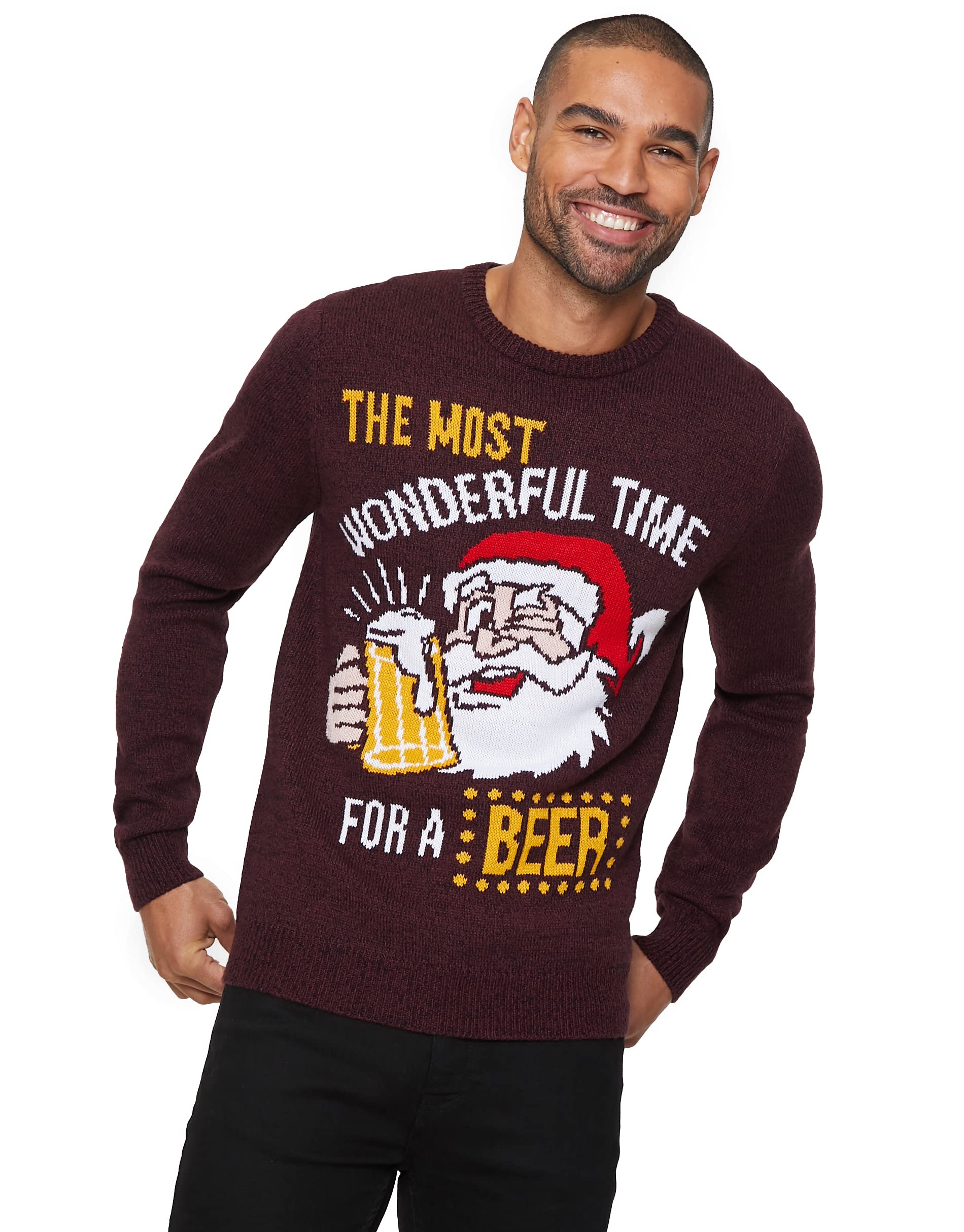 Mymixtrendz Men's Wine Knitted Xmas Rudolf Reindeer Snowflake Festive Deer Bambi Christmas Jumper