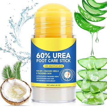 60% Urea Foot Care Stick with 2% Salicylic Acid, Urea Foot Cream for Cracked Heel Repair & Callus Remover, Dry Feet, Elbows, Knees, Hands, Moisturise & Soften Skin