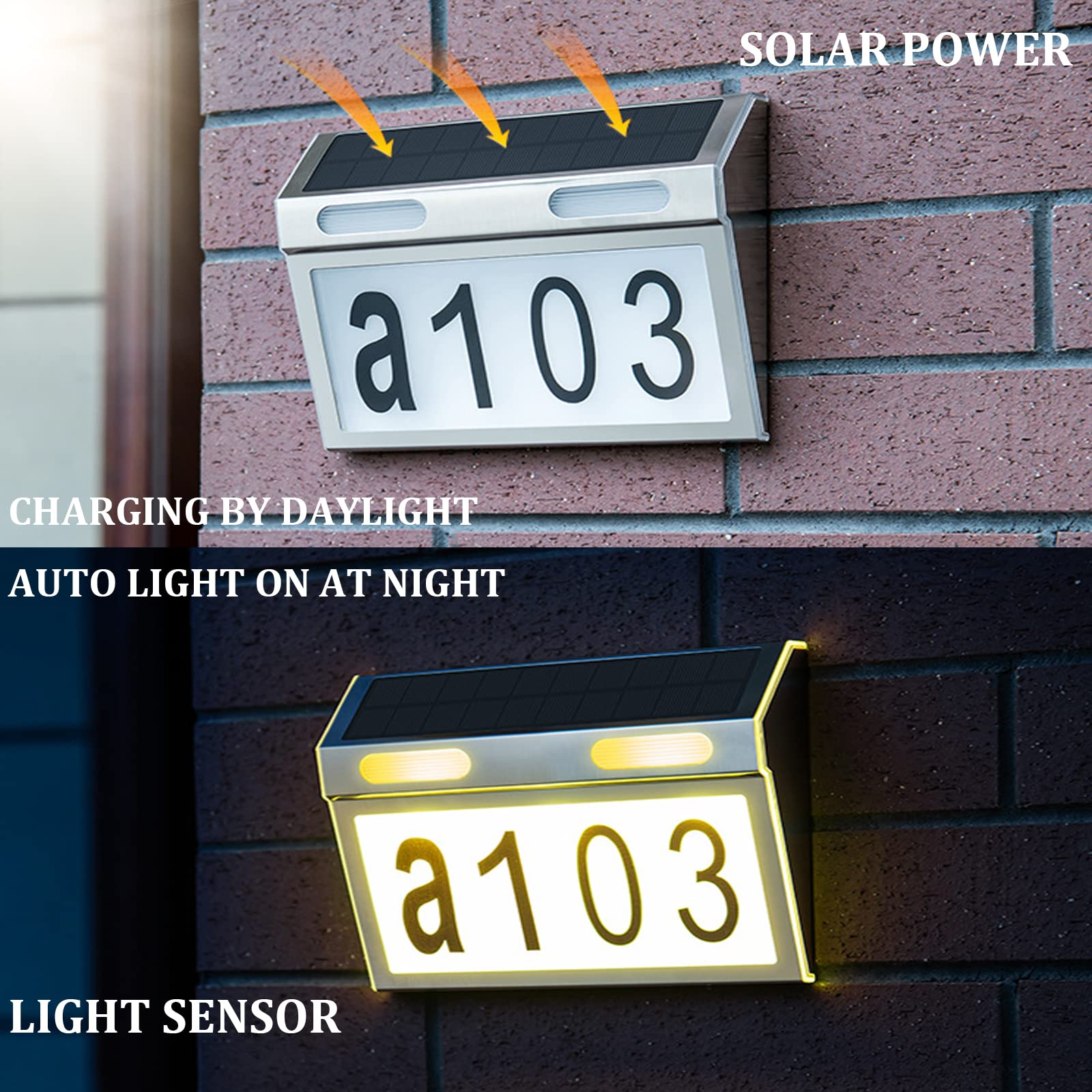 Numeri civici a energia solare con luci, 3 modalità di illuminazione, 2200 mAh, luci solari per indirizzi, IP65, impermeabili, per cartelli di indirizzi esterni