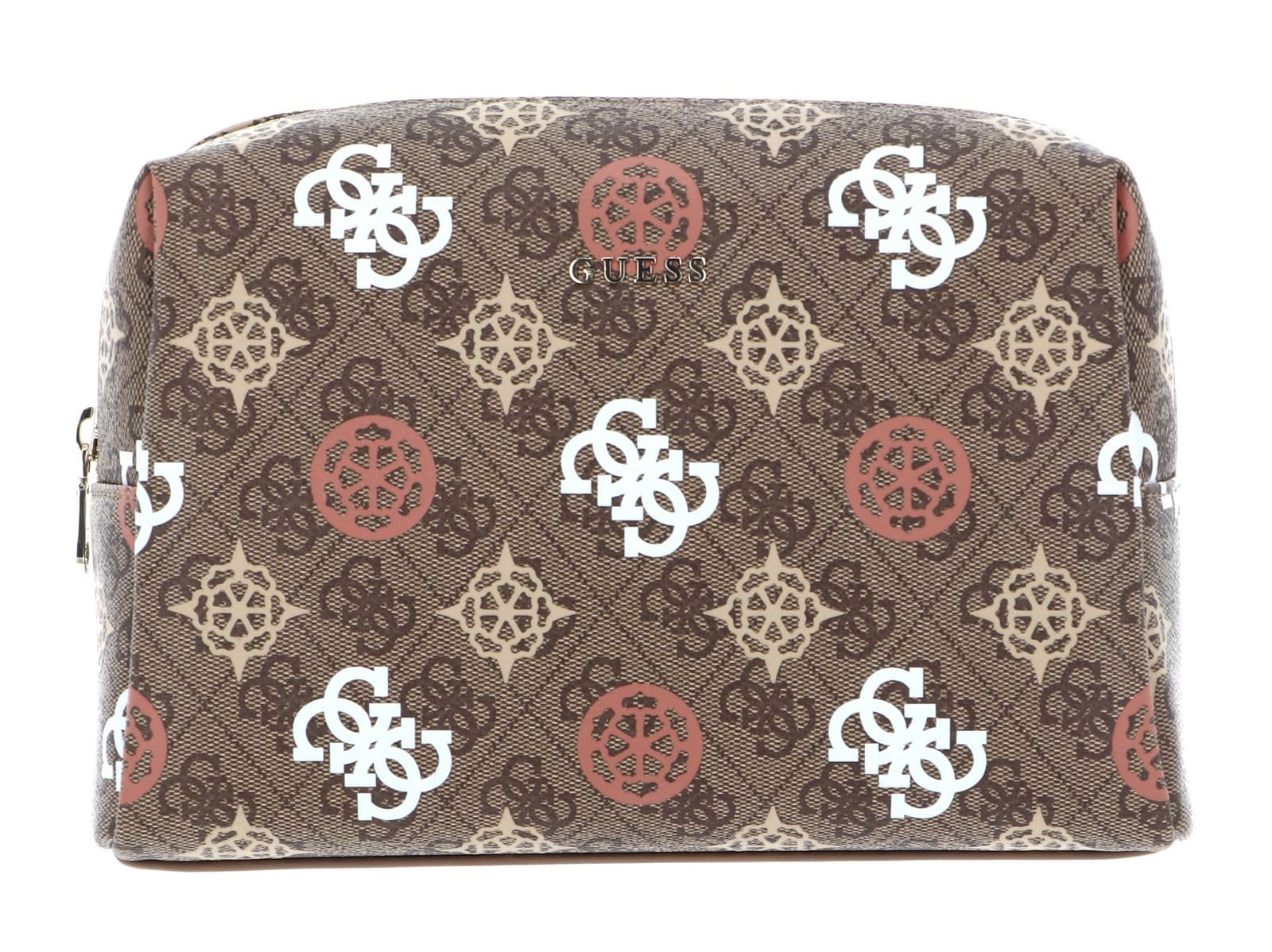 GUESS Bolsa de Maquillaje Large Top Zip Cosmetic Bag Brown Multi marrón