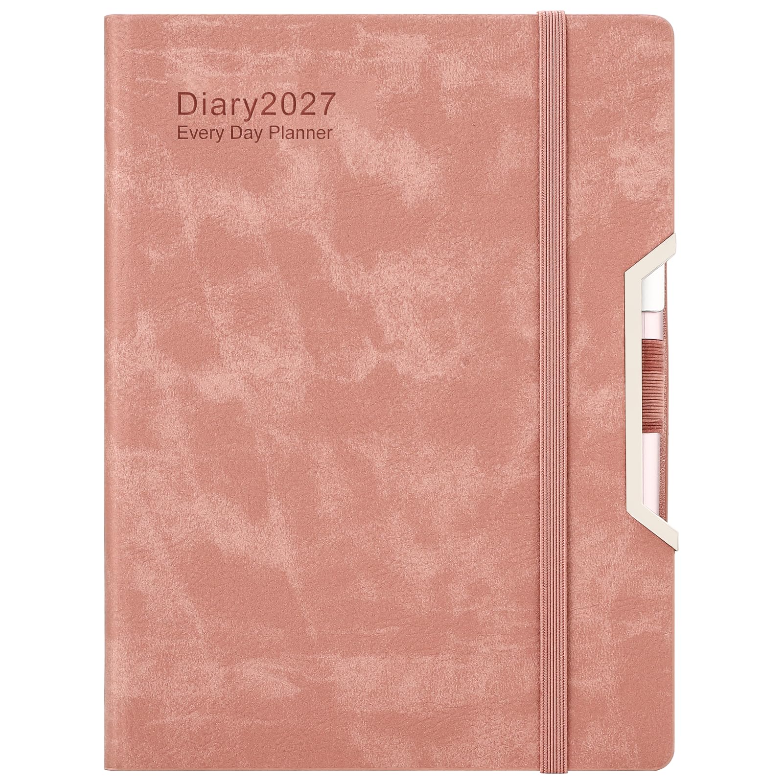 Academic Diary 2027,Diary 2027 Day Per Page, Hardcover Organized from Jan 2027 to Dec 2027, Agenda A5 Daily Monthly Planner with Monthly Tabs, Inner Pocket,Pen,Pen Loop,Stickers (Pink)