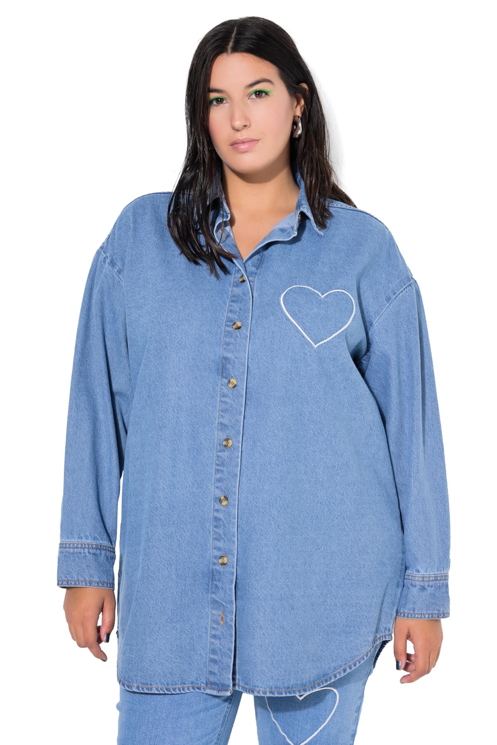 Studio Untold Damen große Größen Übergrößen Plus Size Jeanshemd, Oversized, Heart-Stickerei 846497
