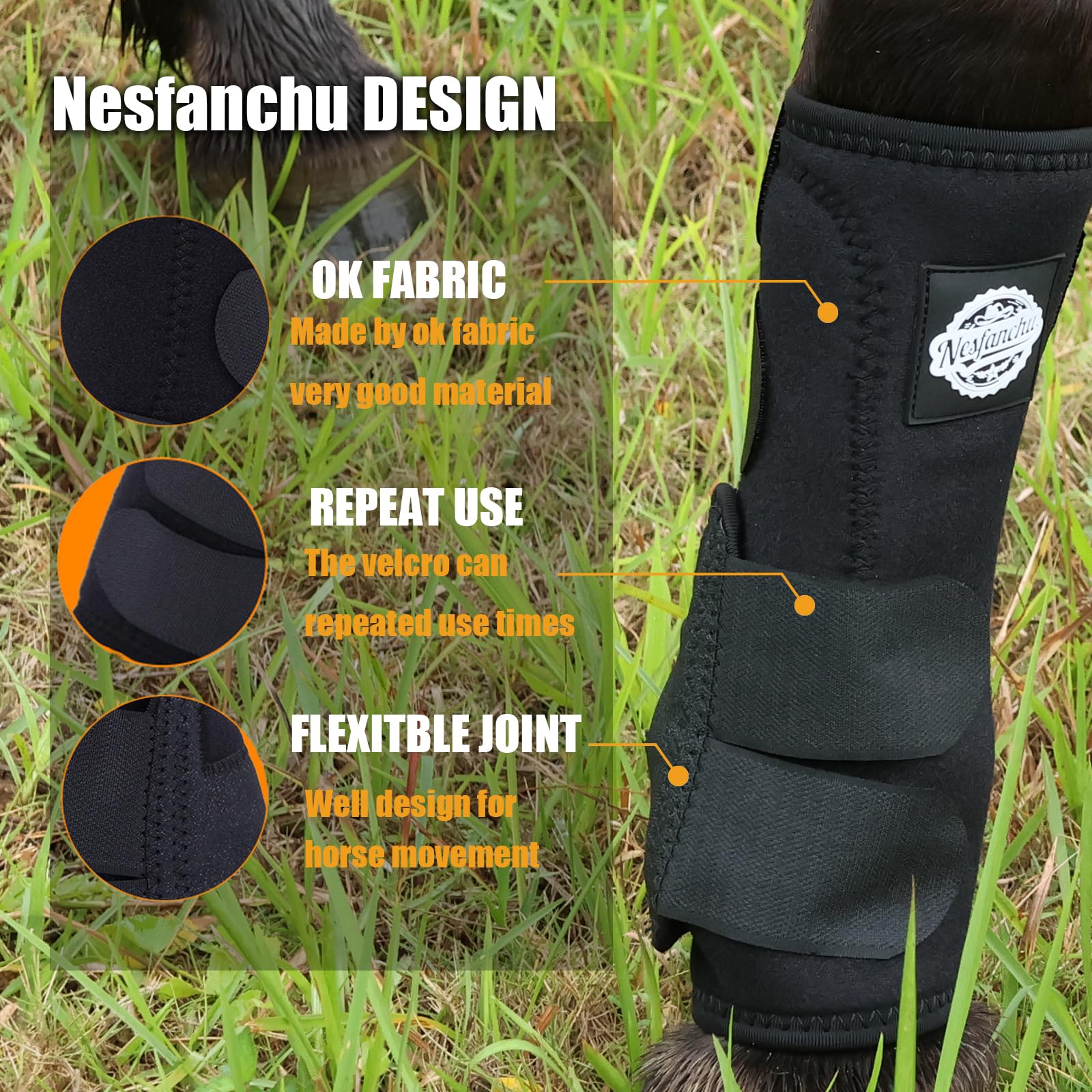 Botas protectoras para caballos de medicina deportiva, protección y amortiguador, adecuadas para entrenamiento de salto y senderos, 2 unidades, diseño de material transpirable (negro