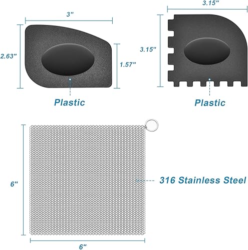 Miniatura 4 de SUBEKYU Limpiador de hierro fundido antiarañazos con espátula y parrilla, limpiador de acero inoxidable 316 para correos de cadena de hierro