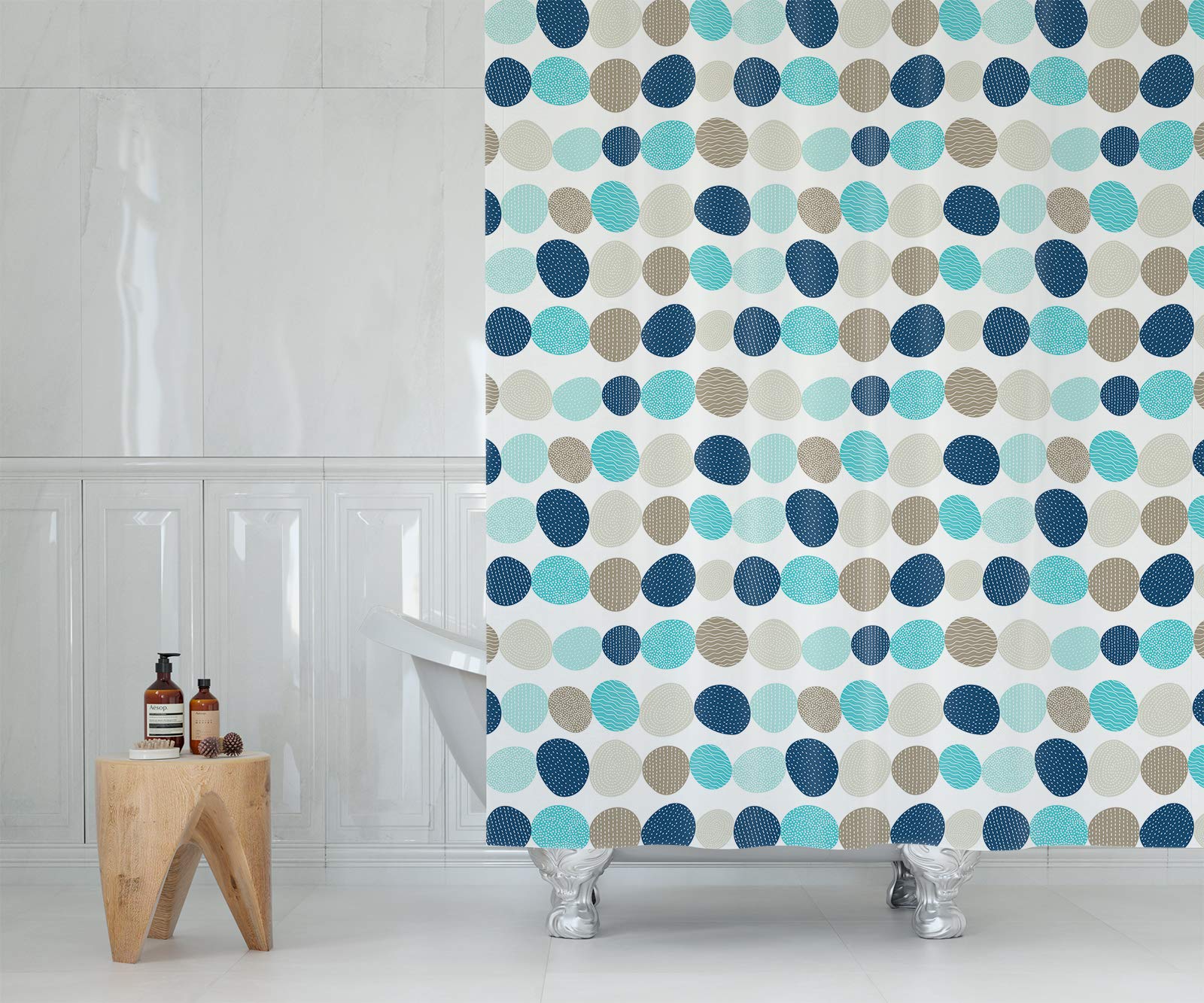 Tropik Home Extra long and wide fabric shower curtain, 240cm wide by 200cm drop with Geometric Design