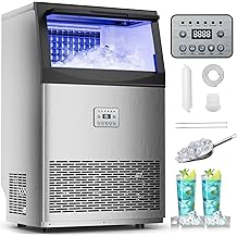 Commercial Ice Maker,200 lbs/24H,96 Cubes in 14 Mins,Stainless Steel Ice Machine with 33 lbs Storage Capacity,Water Filter,Self-Cleaning,Under Counter/Freestanding Ice Maker for Restaurant,Cafe,Home