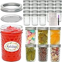 COMUDOT 30 Pack 8oz Mason Jars with Airtight Lids - Regular Mouth Quilted Glass Canning Jars for Jam, Jelly, Honey, Overnight Oats