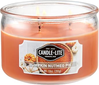 Candle-lite Scented Candles, Pumpkin Nutmeg Pie Fragrance, One 10 oz. Three Wick Aromatherapy Candle with 20-40 Hours of Burn Time, Orange Color