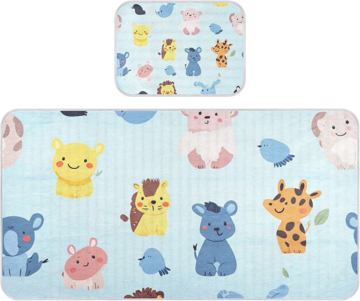 Cartoon Animal Light Blue Cooling Baby Bed Mattress 28" x 52" Washable Mattress pad Cover for Kids, Adult