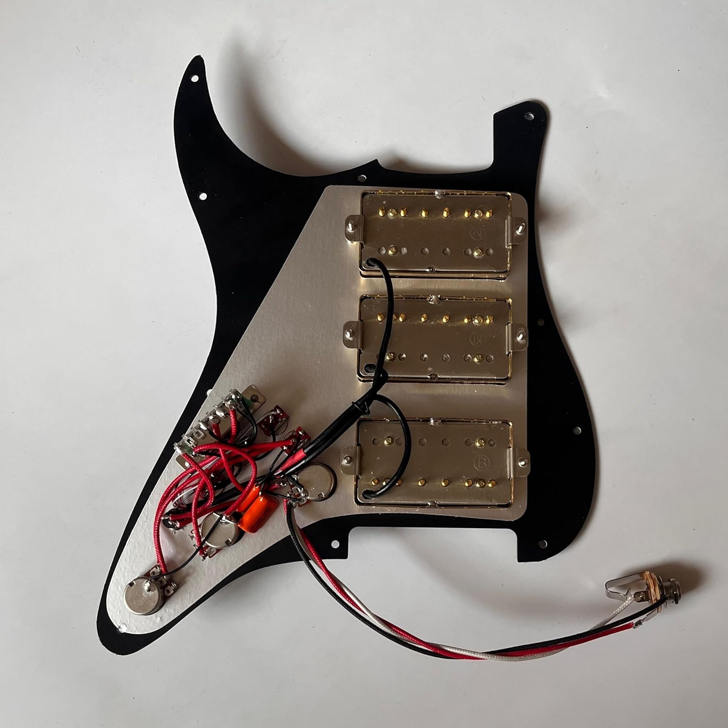 HHH Guitar Prewired Strat Loaded Pickguard Set with Gold Housing Alnico 5 Humbucker Pickups Coil Splitting Multi Switch Harnesses for Fender St Electric Guitar Replacement Parts