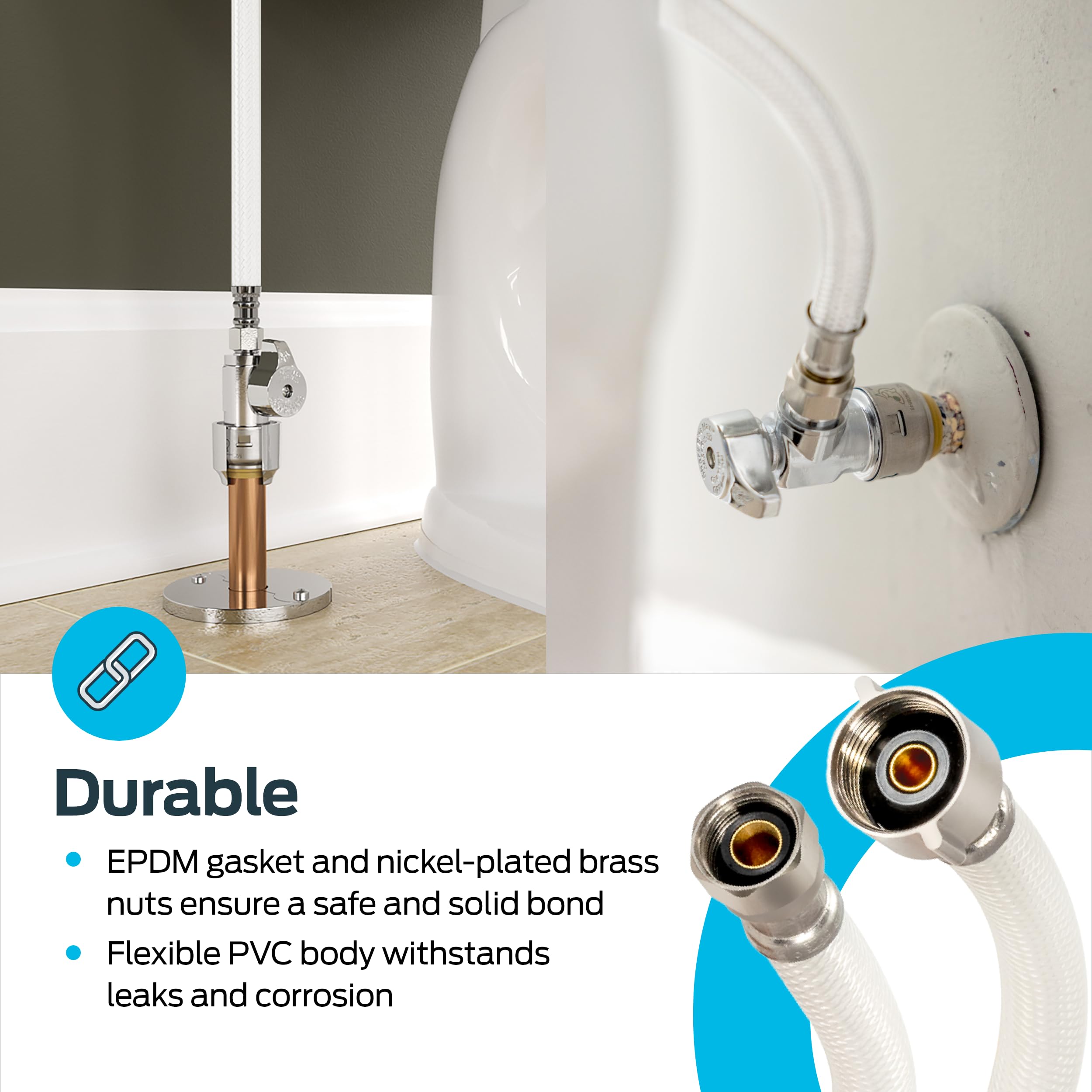 Eastman 9 Inch Flexible Toilet Connector, 7/8 Inch Ballcock x 3/8