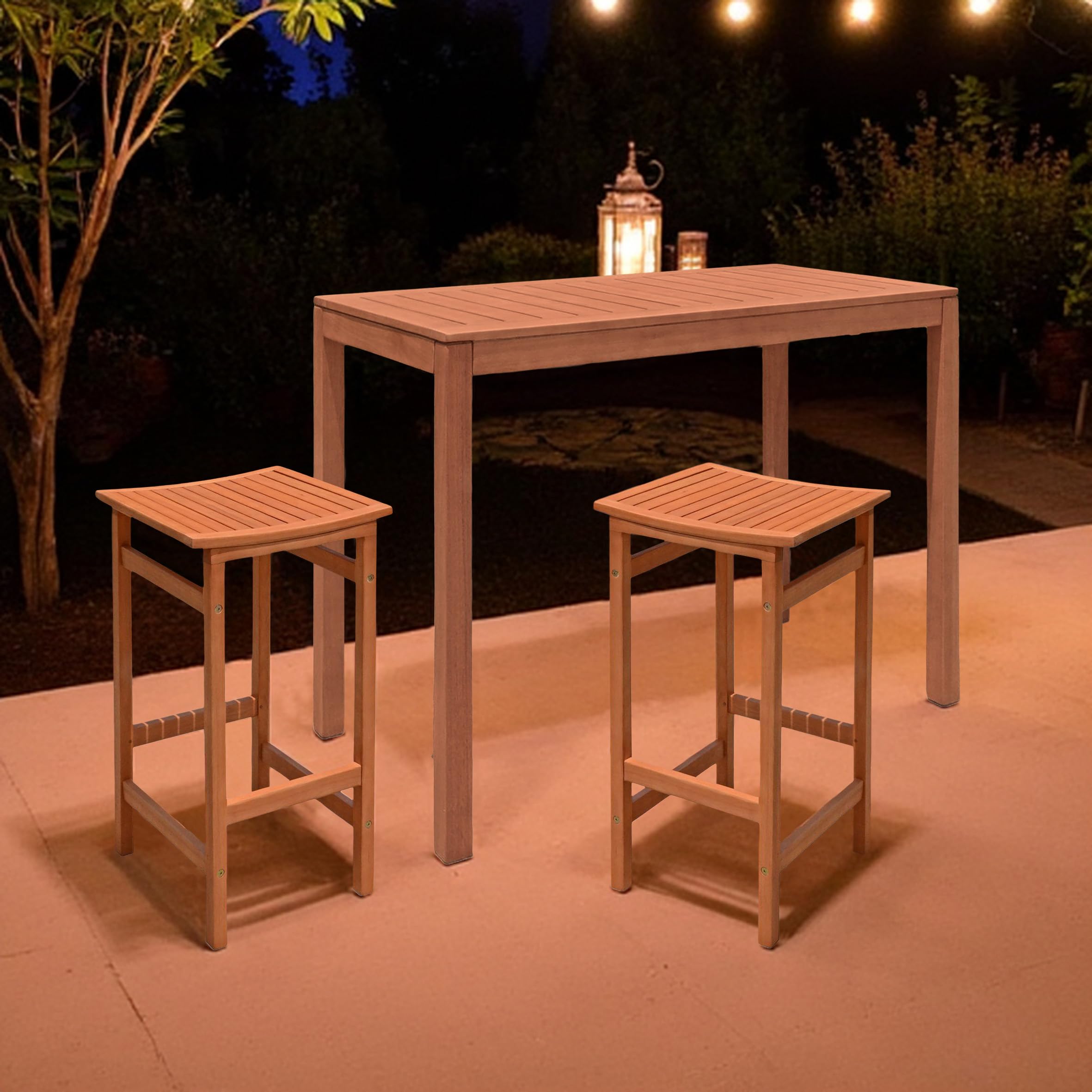 mesa alta de jardín de eucalipto, barnizada, soporta hasta 25 kg, 120 x 60 cm, para exteriores, de madera maciza FSC marrón, bistró, mesa de fiesta, rectangular