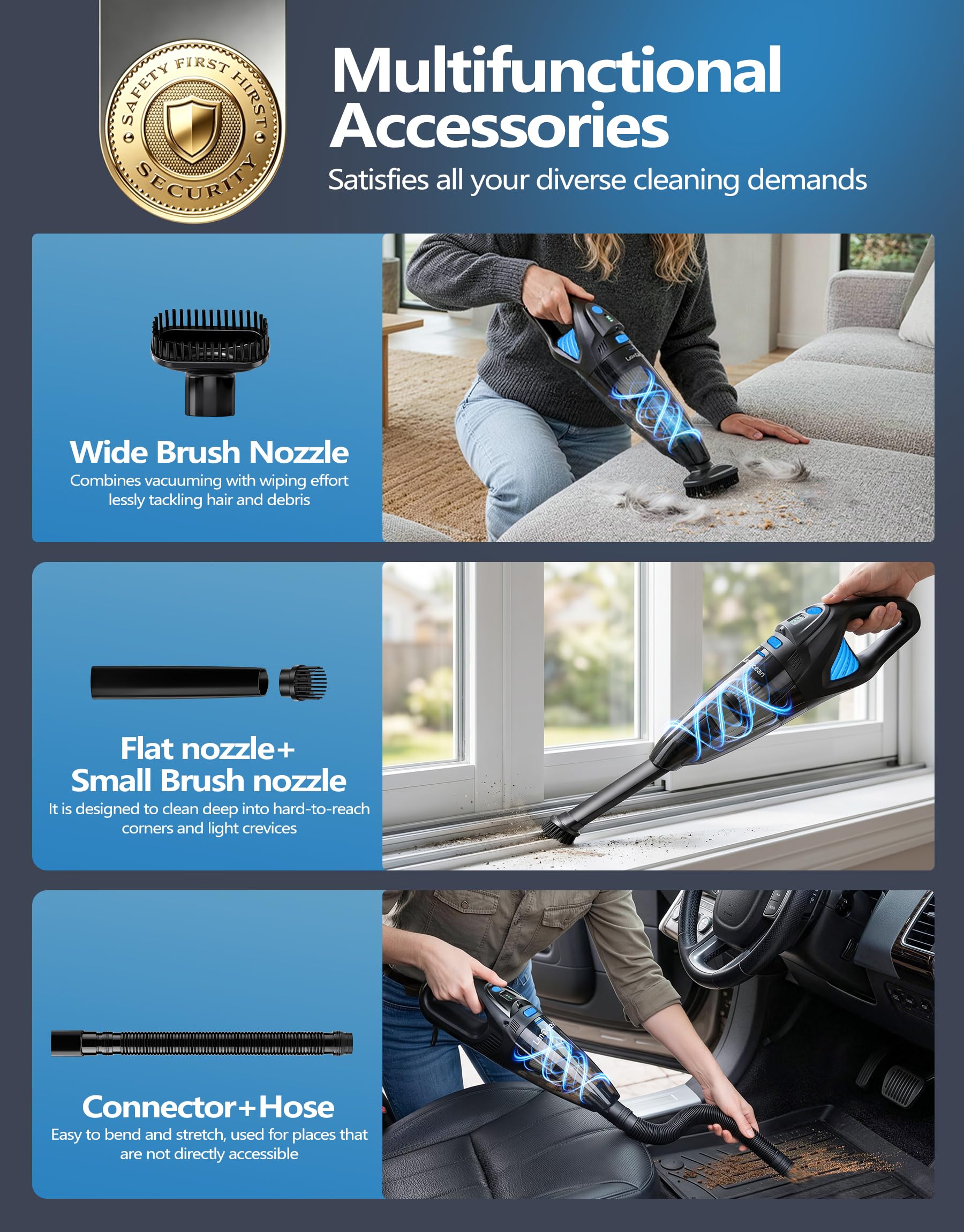 LanOcean Handstaubsauger Akku mit Ladestation, 25000Pa Kabelloser Handstaubsauger Auto mit LED Beleuchtung & 2PC Waschbar HEPA-Filter, 120W Nass&Trocken Autostaubsauger Stark für Haus Küche Tierhaare