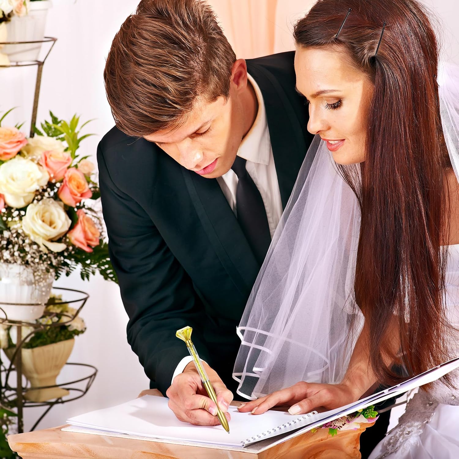 Condition photo showing New/Like New for 50 pcs diamond pens bulk bridal shower pens bling crystal metal ballpoint black ink pens, pens with diamonds on top beautiful wedding pens for bridal shower game birthday party favors office