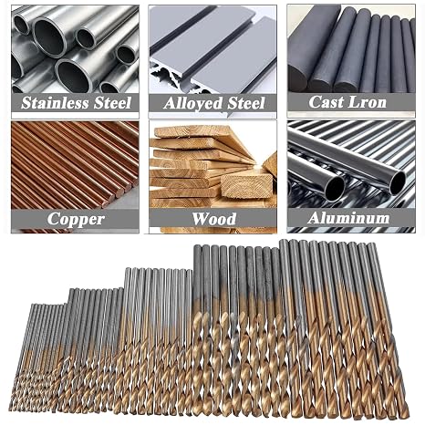 50Pcs Titanium Coated Metal Twist Drill Bits, HSS Drill Bit Set