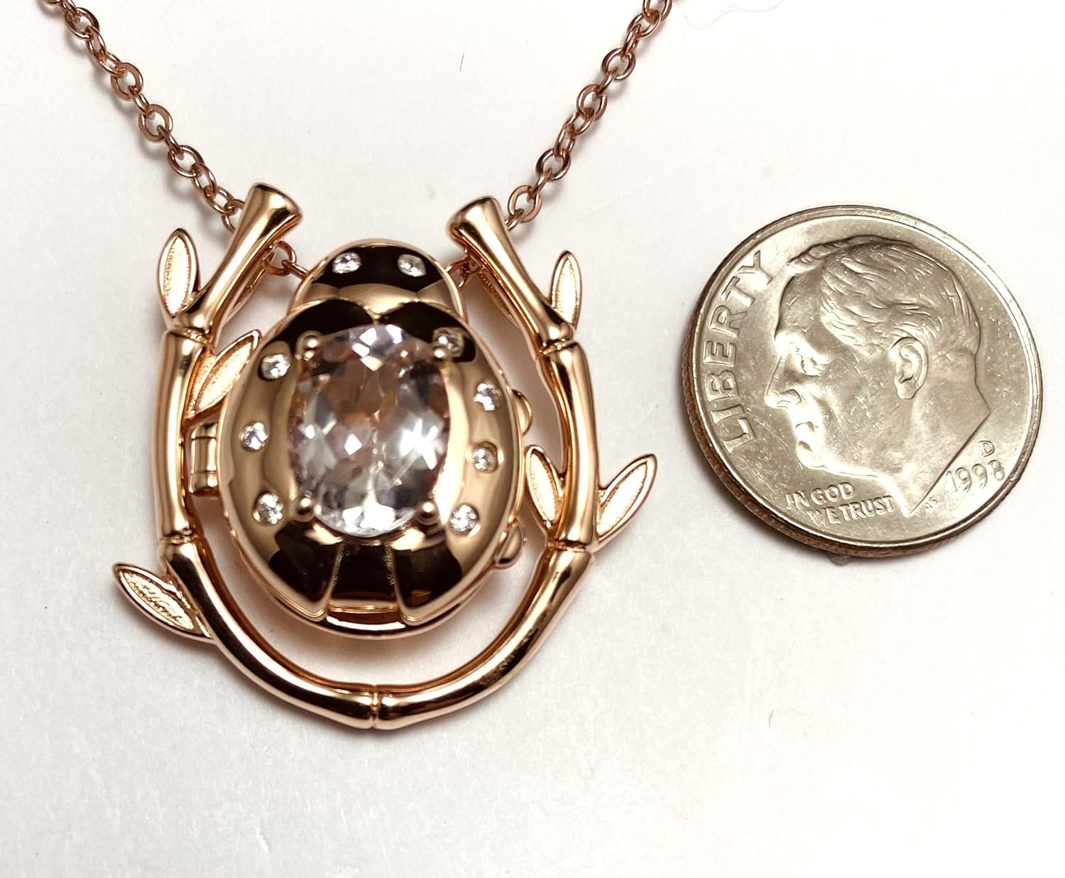 LJP007M Vintage Look Locket w/Morganite & Rose Gold 7x9mm Oval Sterling Silver Locket Pendant
