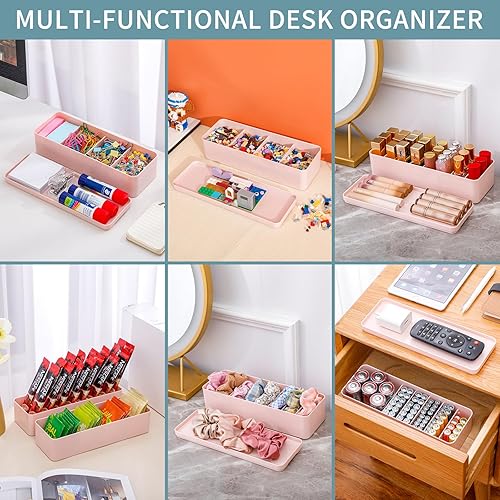 Miniatura 5 de Tahaje Paquete de 2 cajas organizadoras de cables con 8 compartimentos, caja de almacenamiento de plástico para escritorio, artículos de papelería,