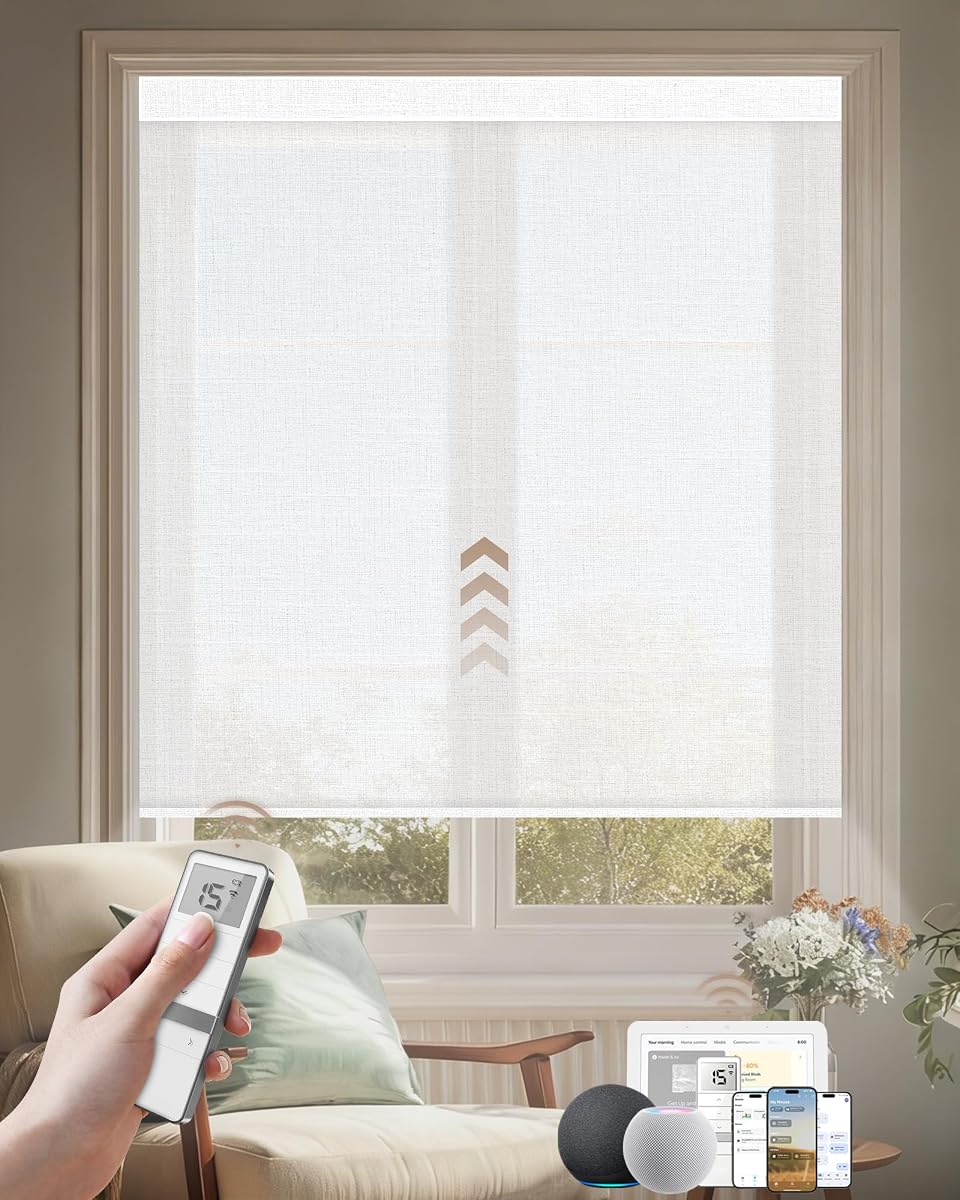 Persianas Motorizadas con Control Remoto, APP, Control por Voz - Filtrado de Luz | Persianas enrollables motorizadas personalizadas, persianas eléctricas que funcionan con Apple Homekit, Alexa, Google (Aurora White-70% Blackout)