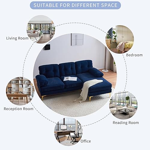 Miniatura 5 de Sofá modular convertible de terciopelo de 82 pulgadas en forma de L con diván de almacenamiento reversible, sofá cama extraíble con patas de metal