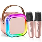 2025 Newest Mini Karaoke Machine for Kids Girls & Boys - Portable Bluetooth Speaker with 2 Wireless Microphones - Kids Birthday Gifts for Ages 4-10 - Kids\' Instrument Accessories - Rose Gold