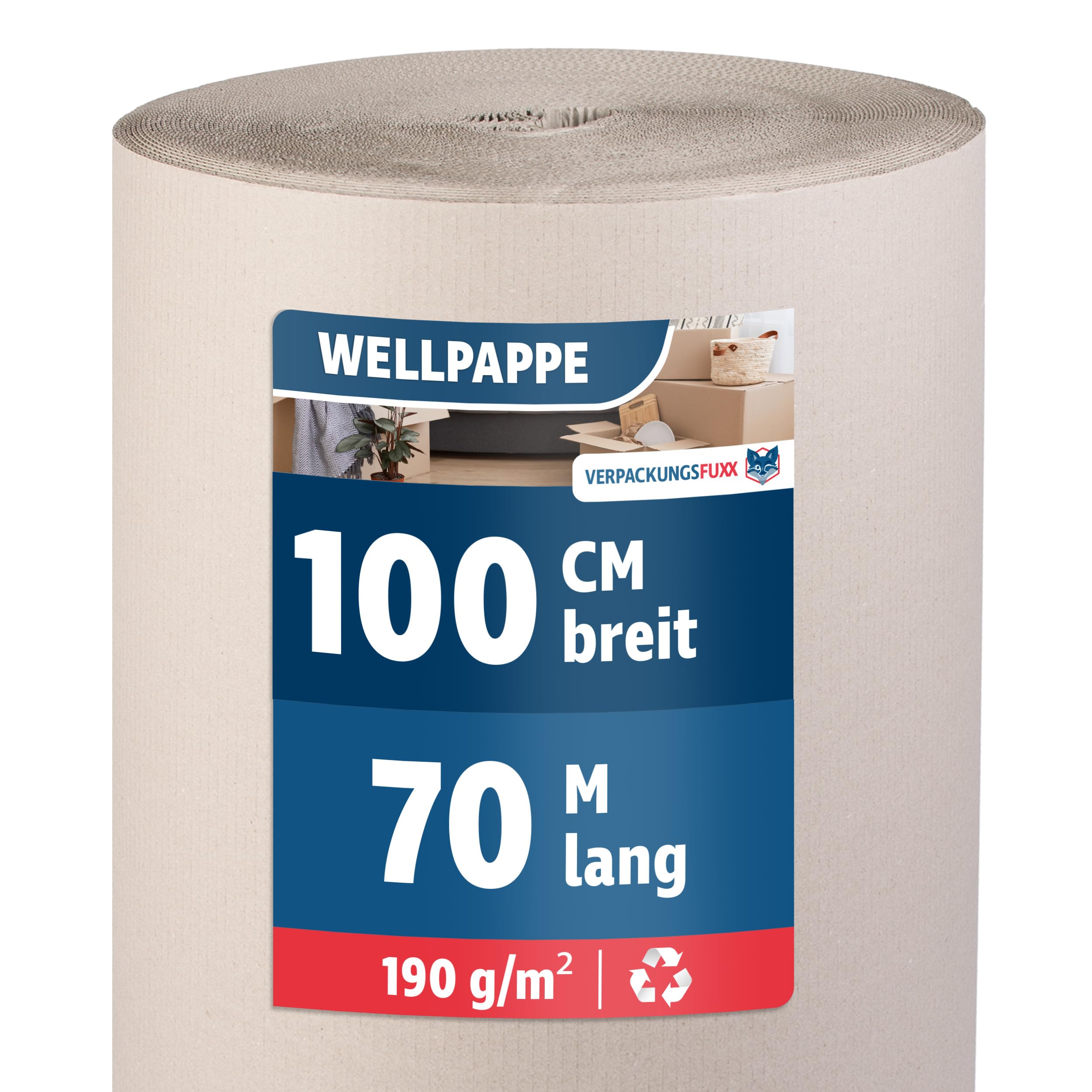 Wellpappe Rolle 1 m x 70 m | Rollenwellpappe für Versand & Lagerung | Vielseitig einsetzbar | Umweltfreundliches & recyclebares Verpackungsmaterial