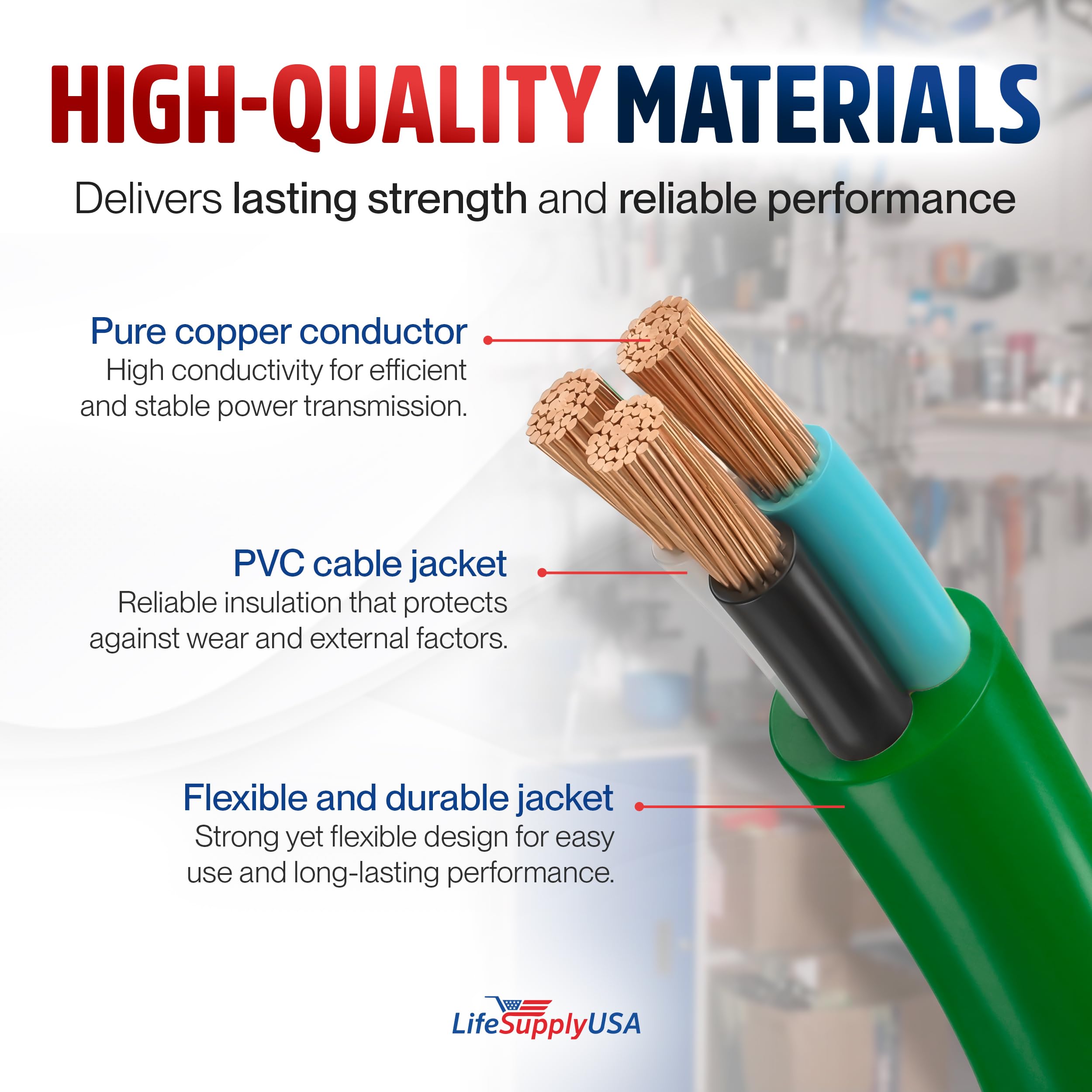 LifeSupplyUSA - Cable de Extensión Eléctrica Industrial 16/3 SJTW con Extremo Iluminado - Verde - Interior / Exterior Resistente, Extra Durabilidad, 13 A, 125 V, 1625 W, ETL
