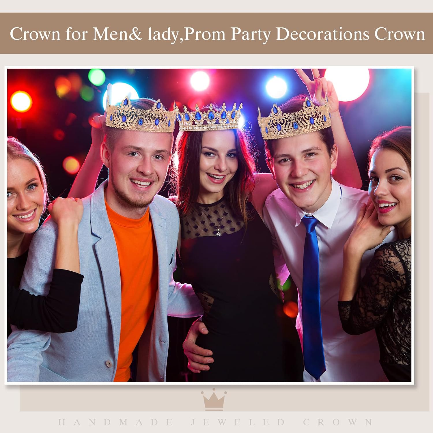 MTLEE 2 Pcs Green King and Queen Crown Set, Prom,Blue Gold,Blue Style