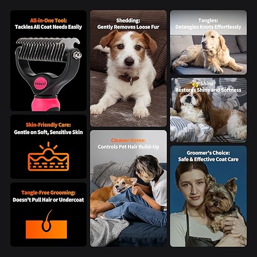 Miniatura 2 de Nidawi Cepillo de aseo para perros y herramienta de desenmascaramiento para desenredar el pelo suelto y la capa inferior ayuda a reducir los enredos