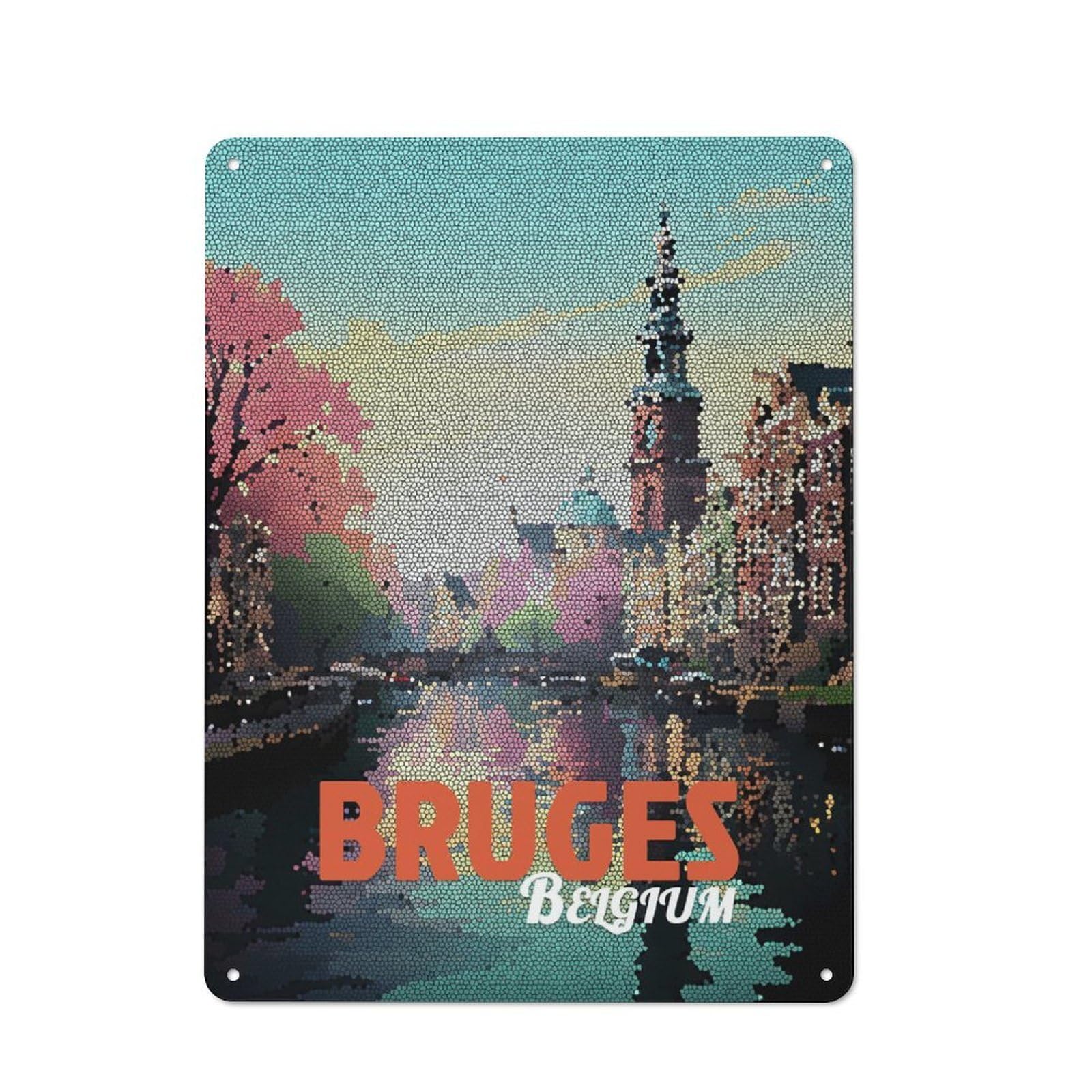 Junmoney Style-9 Tin Wall Plaque 40X30cm With Bruges, Belgium Mosaic Art For Studio Or Craft Room, Suited To Studio Decor Lovers