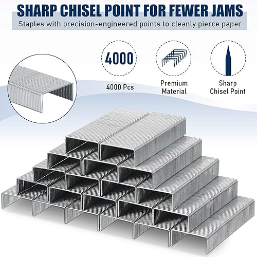 Vista 5 de Yeaqee 4 grapadoras para escritorio a granel con 6 engrapadoras, 6000 grapas, capacidad de 25 hojas, color negro para oficina