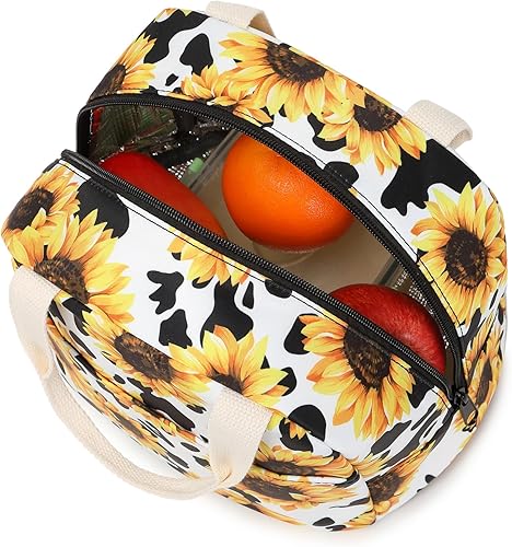 Miniatura 3 de Bolsa de almuerzo aislada con estampado de vaca y girasol para mujeres y niñas, lonchera reutilizable, bolsa de picnic para adultos, niños, escuela,