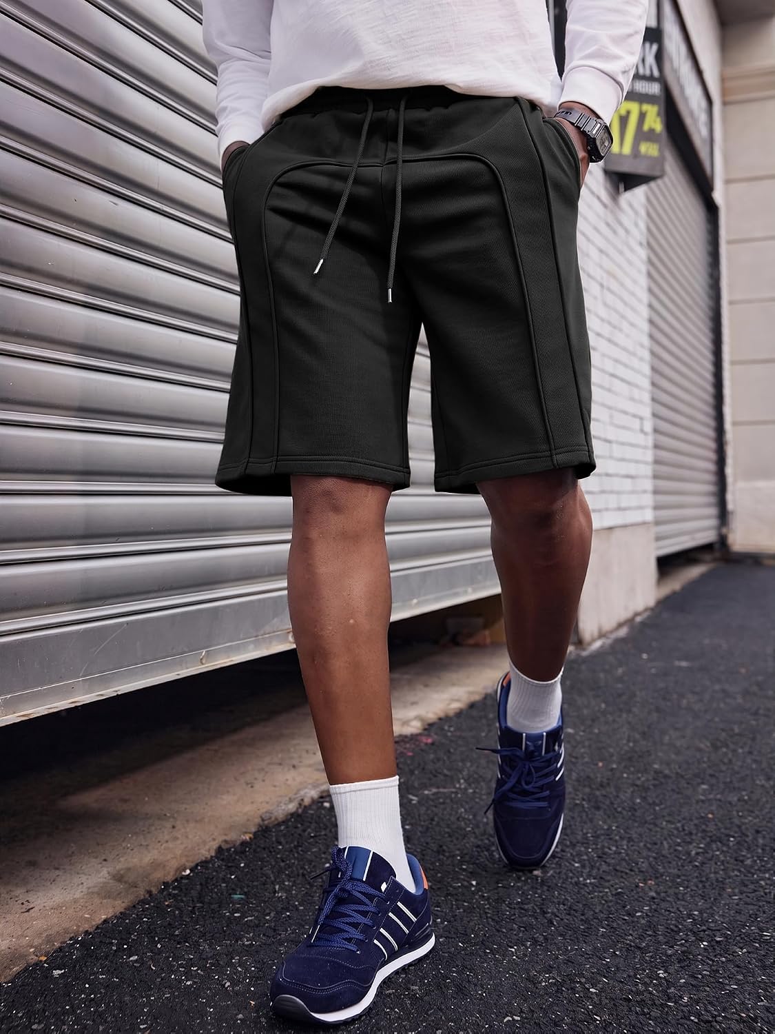 JMIERR Men's Baggy Sweat Shorts Cotton Under Knee Drawstring Shorts