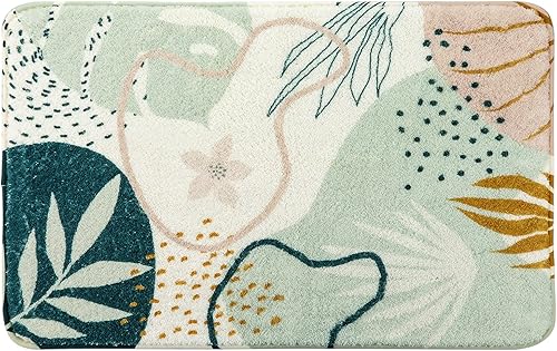 Miniatura 2 de Uphome Alfombra de entrada verde lavable a máquina, con estampado botánico, antideslizante, suave, bohemio, alfombras de baño abstractas y