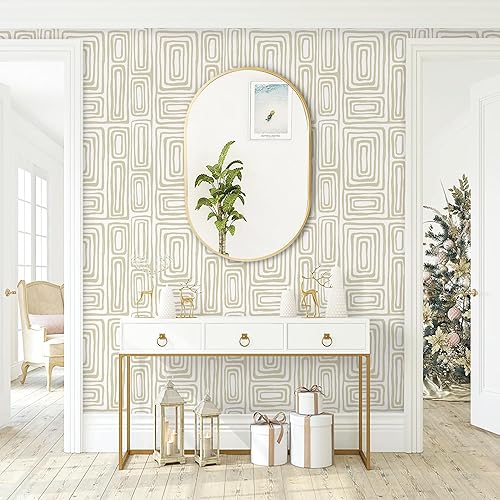 Miniatura 2 de GloryTik Papel tapiz autoadhesivo bohemio y moderno, color beige, papel de contacto para despegar y pegar, extraíble, autoadhesivo, geométrico, para