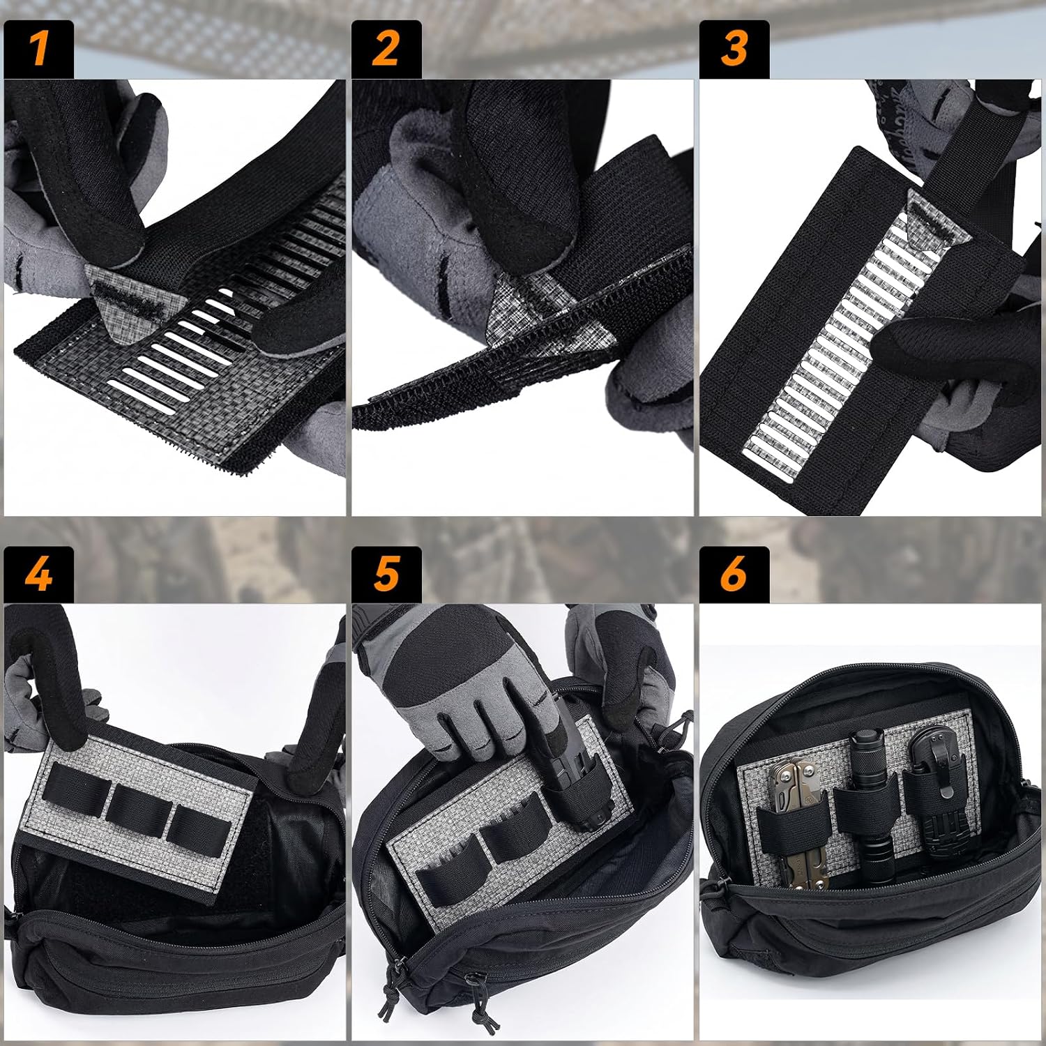 Tactical Bag Insert Adjustable Elastic Holder Pouch Panel Hook and Loop Organizer for Tactical Backbag Vest Bag(2-Pack, Black)