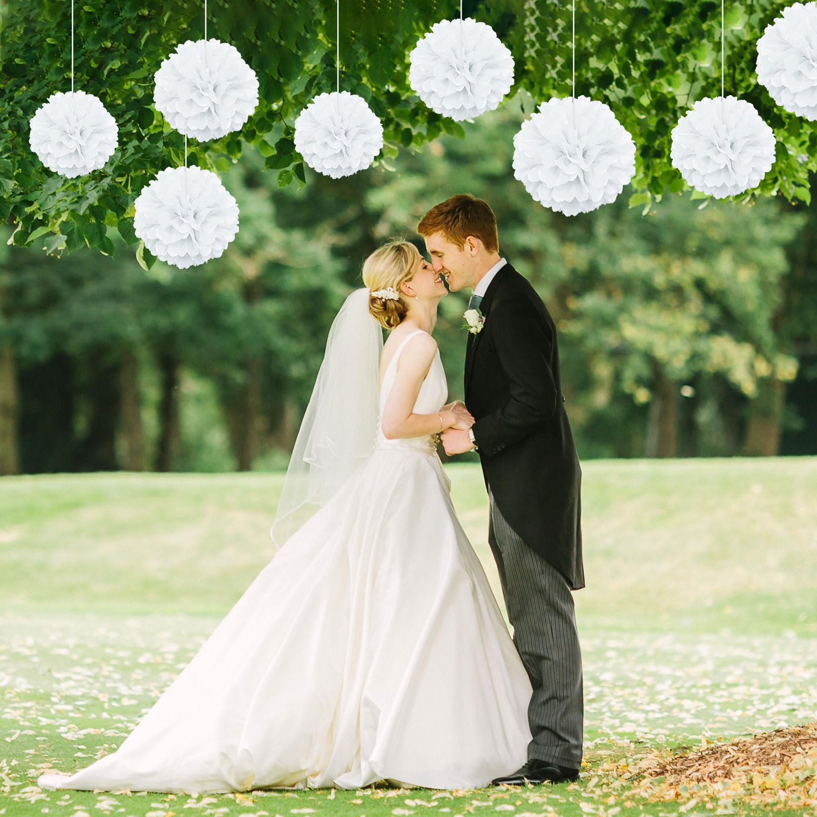 Decorazioni Nuziali Pon Pon Di Carta Velina | 30 Pezzi Bianchi | Per Matrimoni, Compleanni E Feste | Facili Da Montare - Foto 2